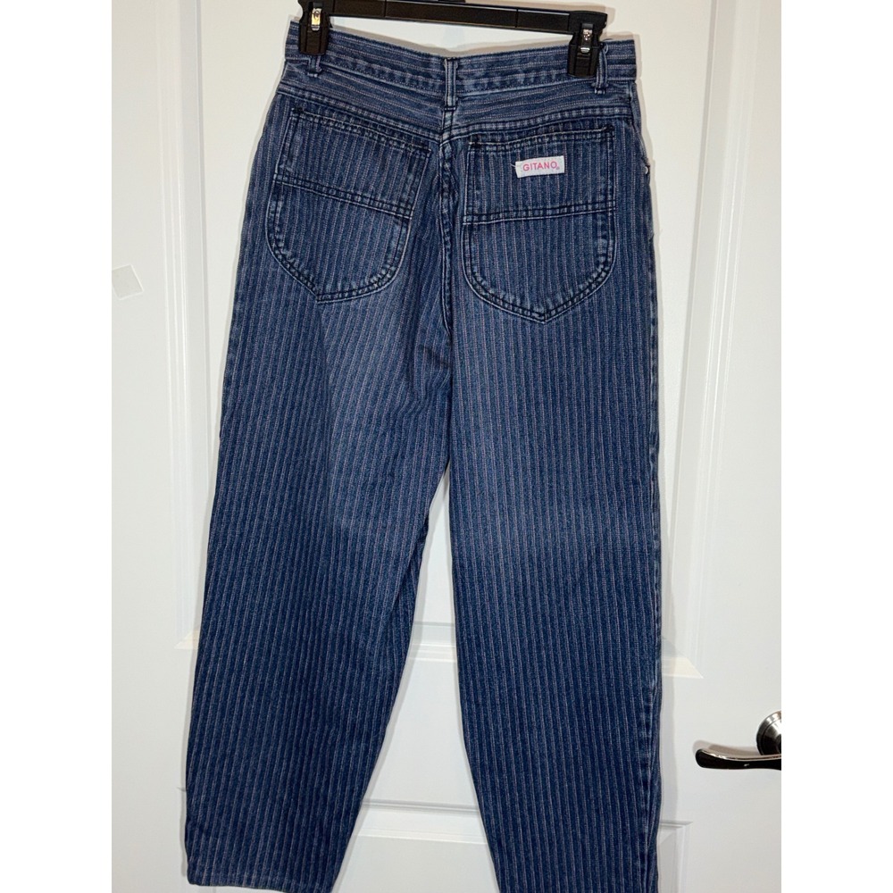 Gitano Womens Jeans Pinstripe Blue High Waisted Straight Leg Denim Size‎ 11 12 - Picture 2 of 7
